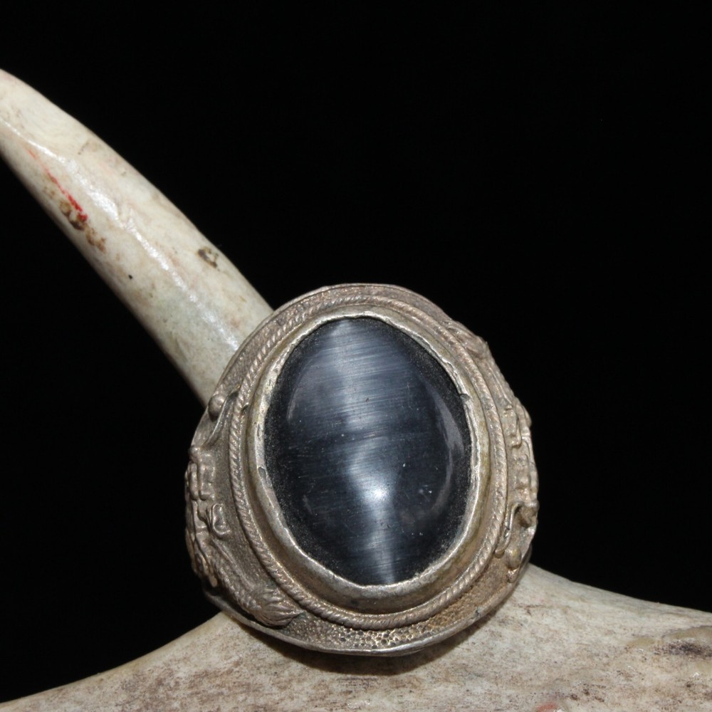 Pure copper silver plated cat's eye stone ring