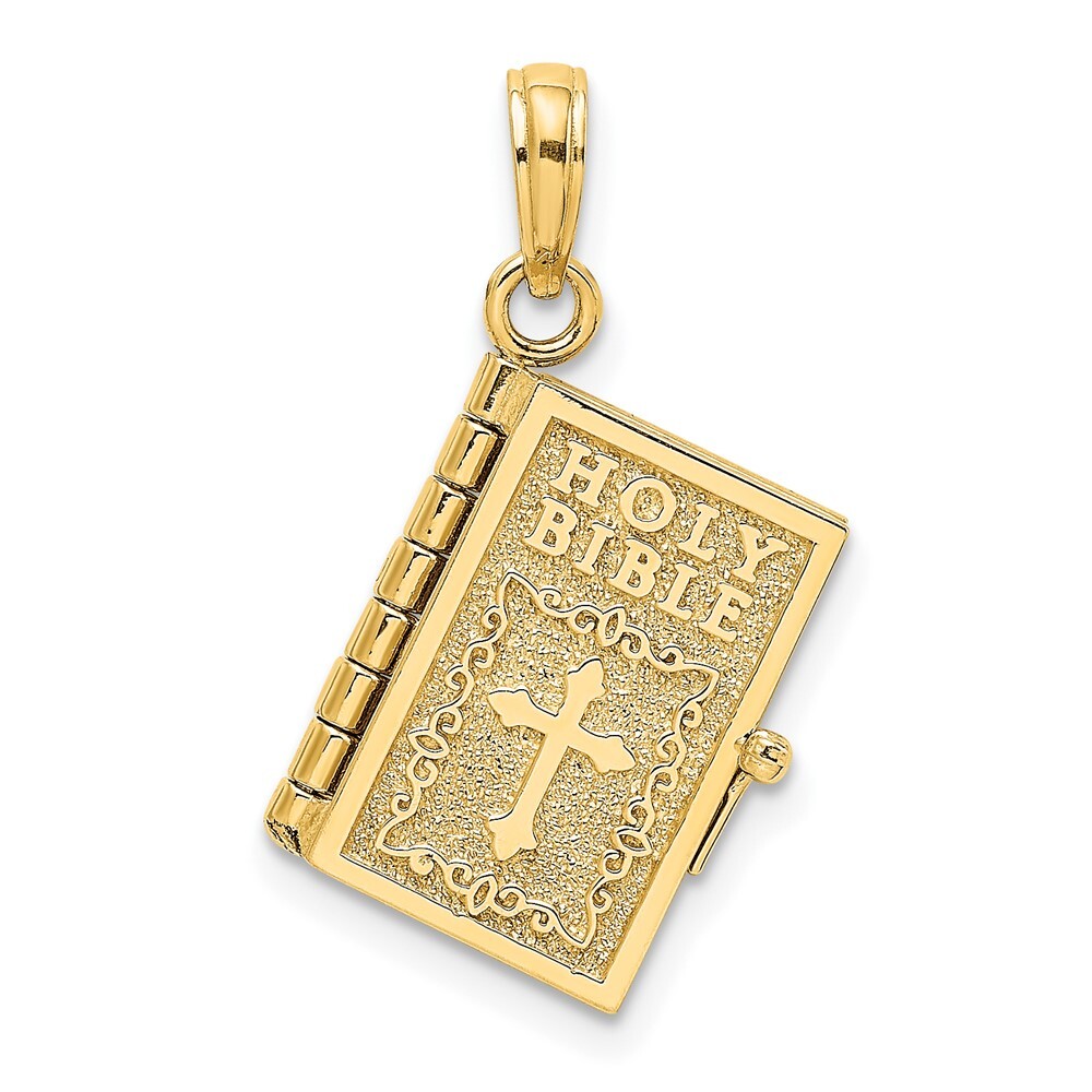 10K Yellow Gold 3-D Moveable Pages Holy Bible with Lords Prayer Pendant 3.22gm