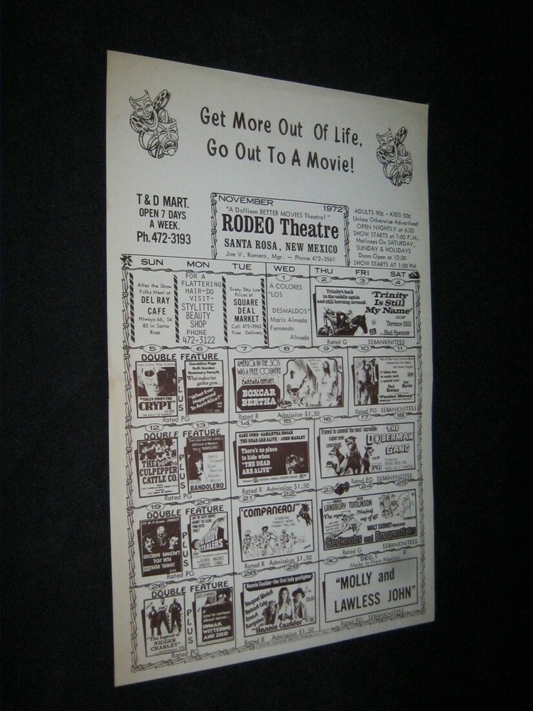 Vintage Santa Rosa NM Terence Hill Raquel Welch Tales from the Crypt Boxcar Bertha Film Art