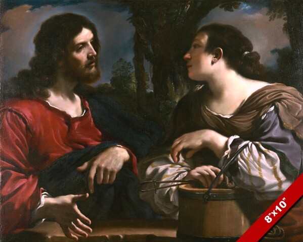 JESUS CHRIST & SAMARITAN WOMAN AT THE WELL PAINTING BIBLE ART CANVAS PRINT