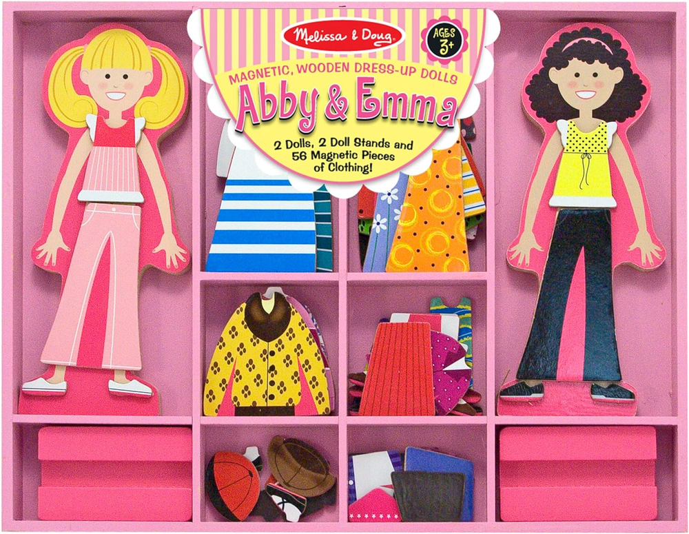 Abby and Emma Deluxe Magnetic Wooden Dress-Up Dolls Play Set (55+ Pcs) Magnetic-image