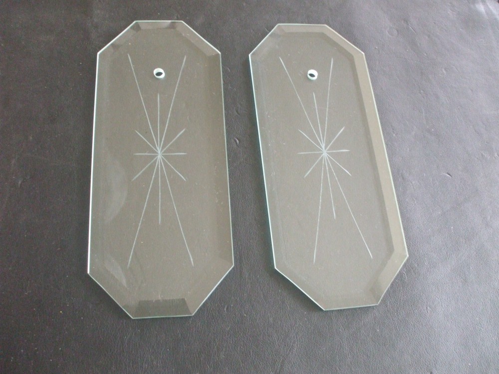 2 BEVELED CLEAR GLASS CHANDELIER REPLACEMENT GLASS PANELS