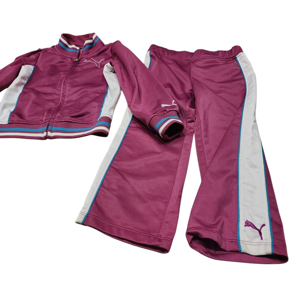 PUMA 2 Piece TRACK SUIT Jacket Full Zipper & Pants Set Toddler 2T Girls Purple