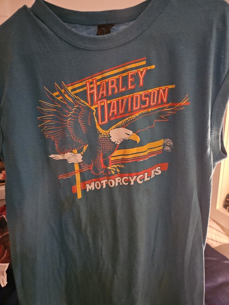 Vintage Rare Blue 1984 Harley Davidson Tee Shirt In Good Condition Staned Back