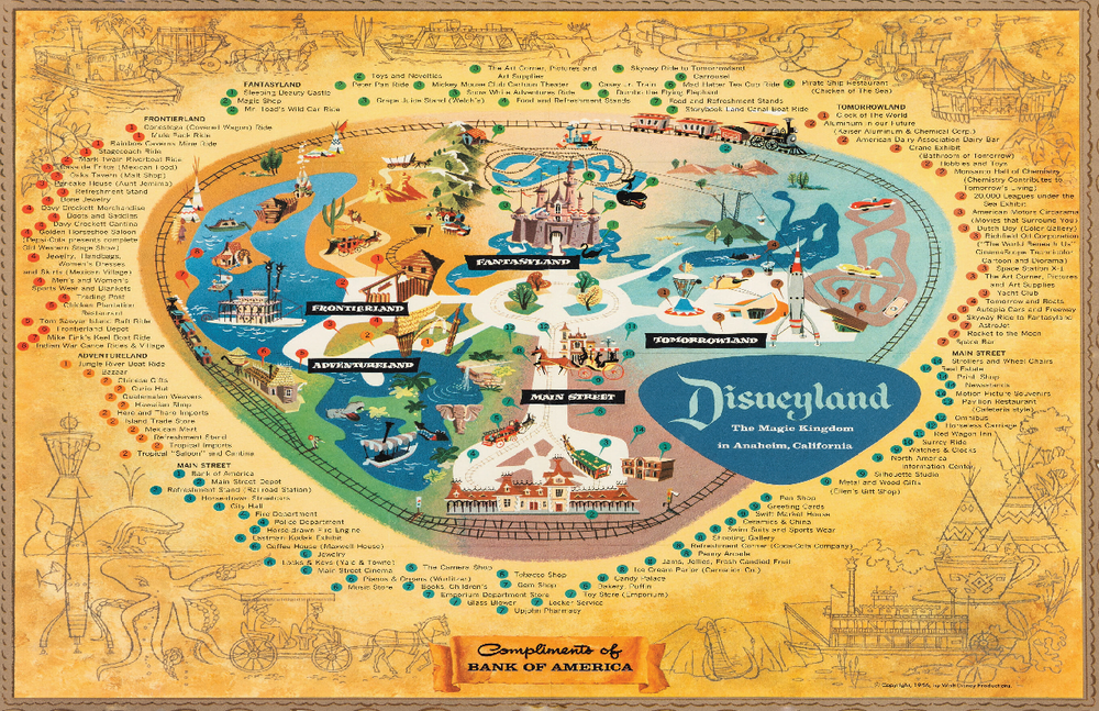 Disneyland Park 1956 Magic Kingdom Map Poster Print 13x19 Satin Finish