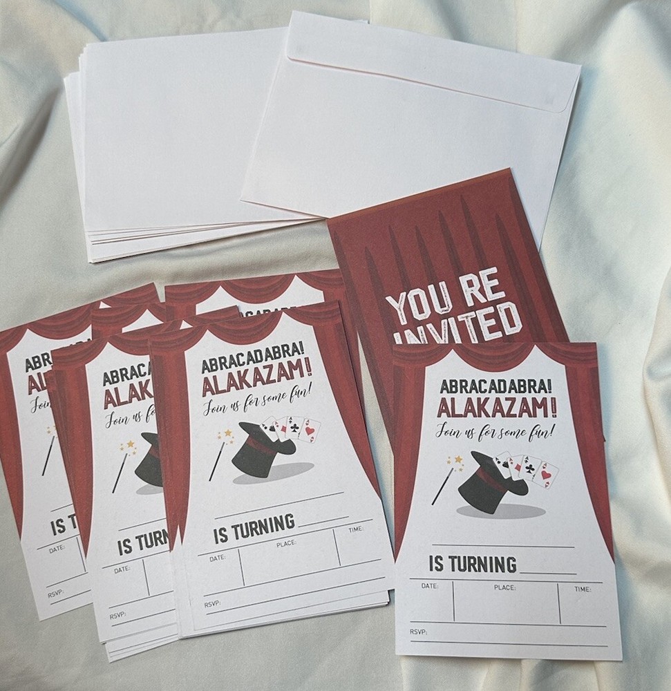 Magician Magic Birthday Party Invitations 20 pk Envelopes Abracadabra Alakazam-image
