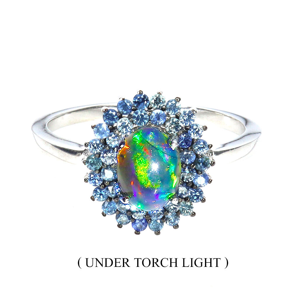 925 Sterling Silver Ring Oval Black Opal 8x6mm Sapphire Gemstone jewelry 7