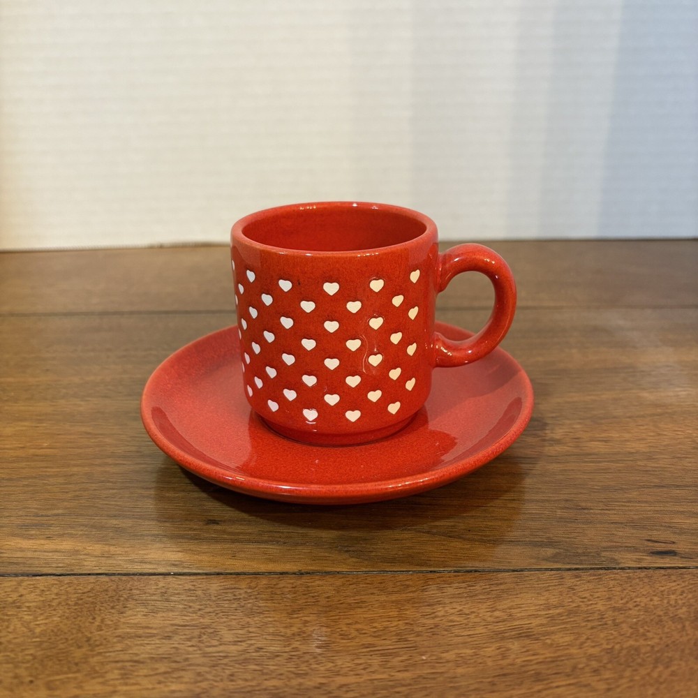 Waechtersbach Red Valentine Heart Coffee Espresso Cup and Saucer Small Germany