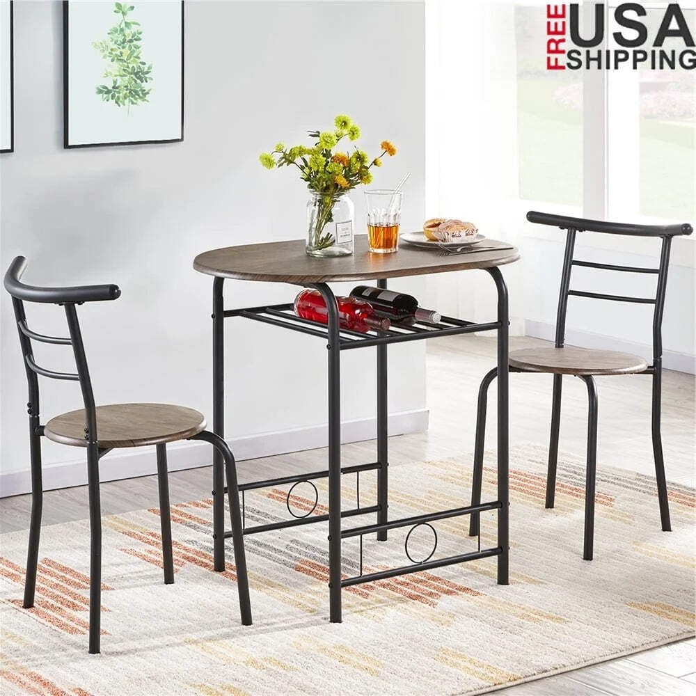 3-Piece Round Dining Set with Storage Rack for Kitchen Office Apartment
