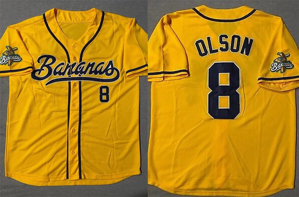 SAVANNAH BANANAS JACKSON OLSON NEW ADULT #8 YELLOW JERSEY BO1934