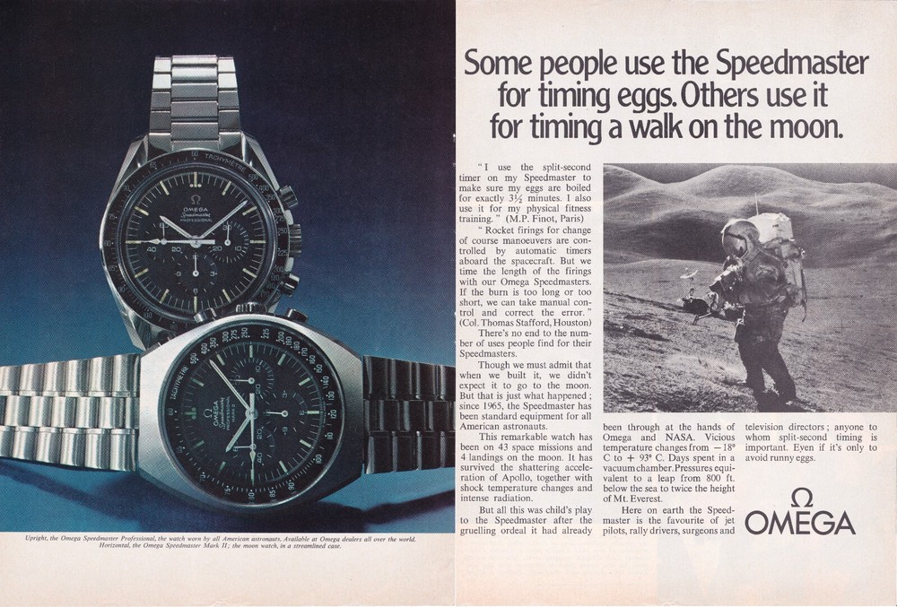 OMEGA Speedmaster Moon Watch Astronaut Original 1971 Vintage Print Ad 2 Pages!!