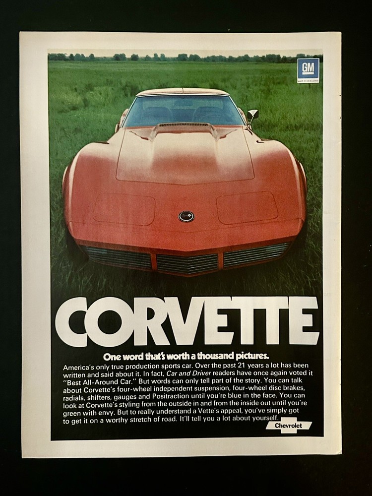 CHEVY CORVETTE Original 1970s Print Ad! General Motors! GM! Chevrolet! Auto! Car