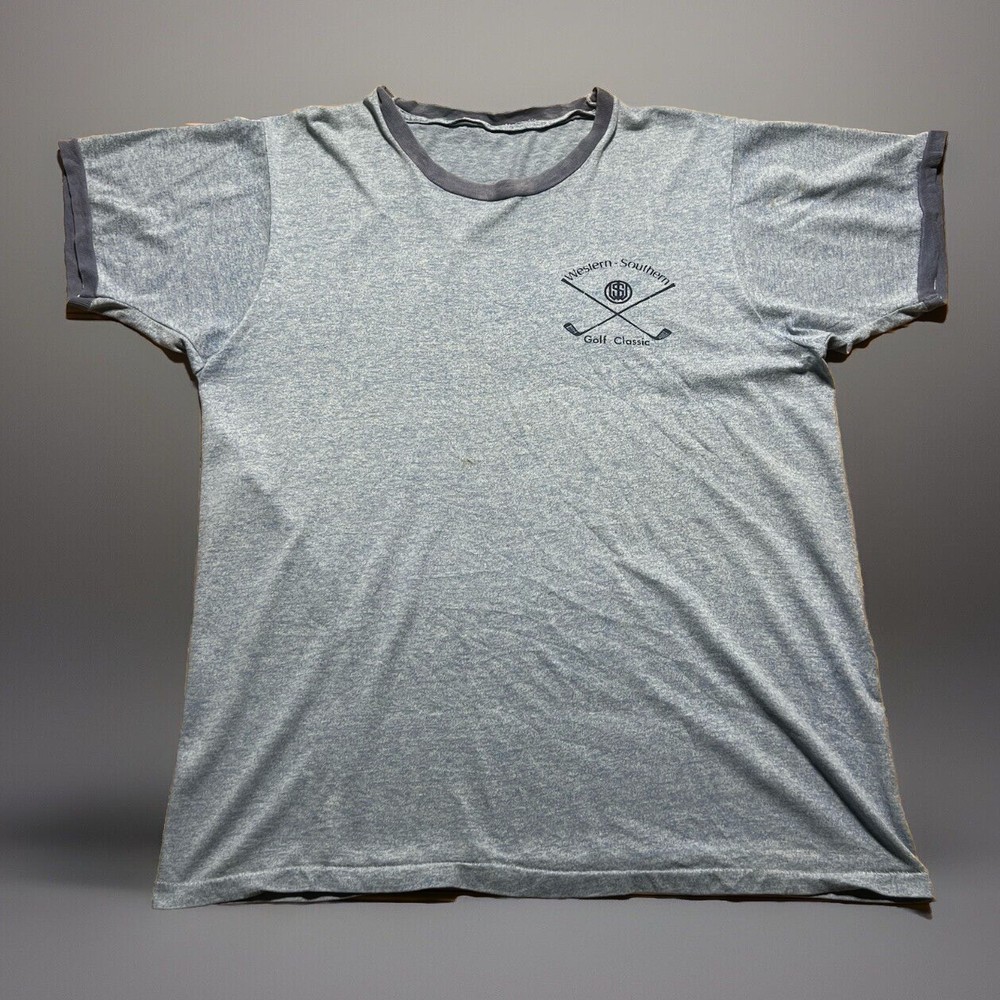 Vintage 70s 80s Western Golf Ringer Tee Size Large Lightweight Retro