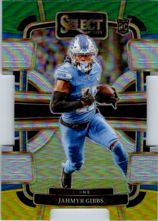 2023 Panini Select - Concourse Green & Yellow Prizm Die-Cut #34 Jahmyr Gibbs (RC)
