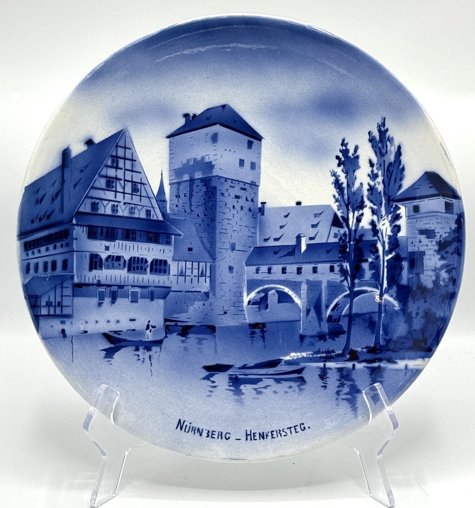 Blue and White Nuremberg Henkersteg Germany Wall Plate 12 Inches
