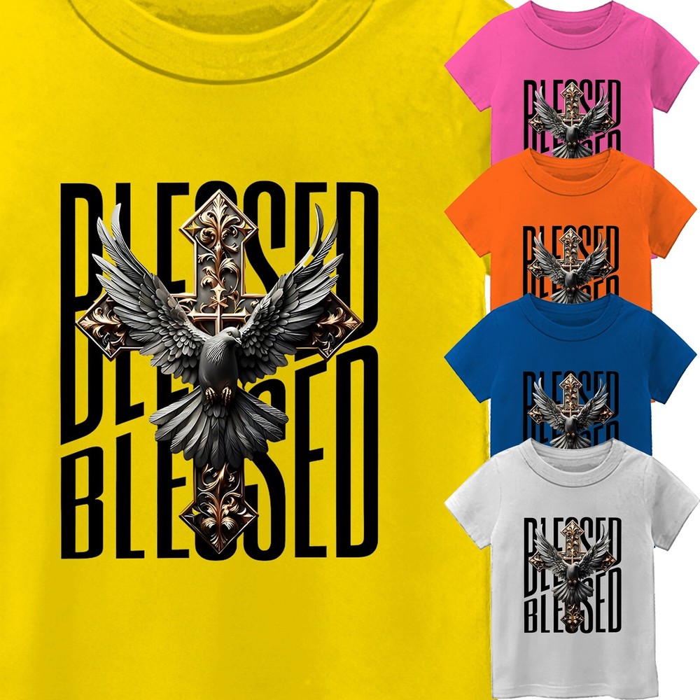 Kid Jesus Cross Blessed Relegious Short Sleeve T-Shirt USA Animal Lover Gift Tee