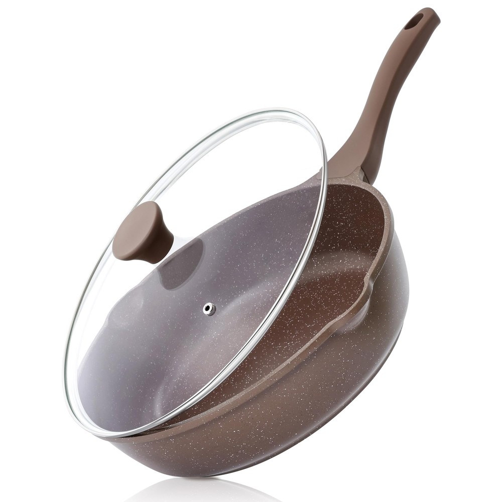 Nonstick Deep Frying Pan Skillet, 12-inch Saute Pan with Lid, Stay-Cool Handl...