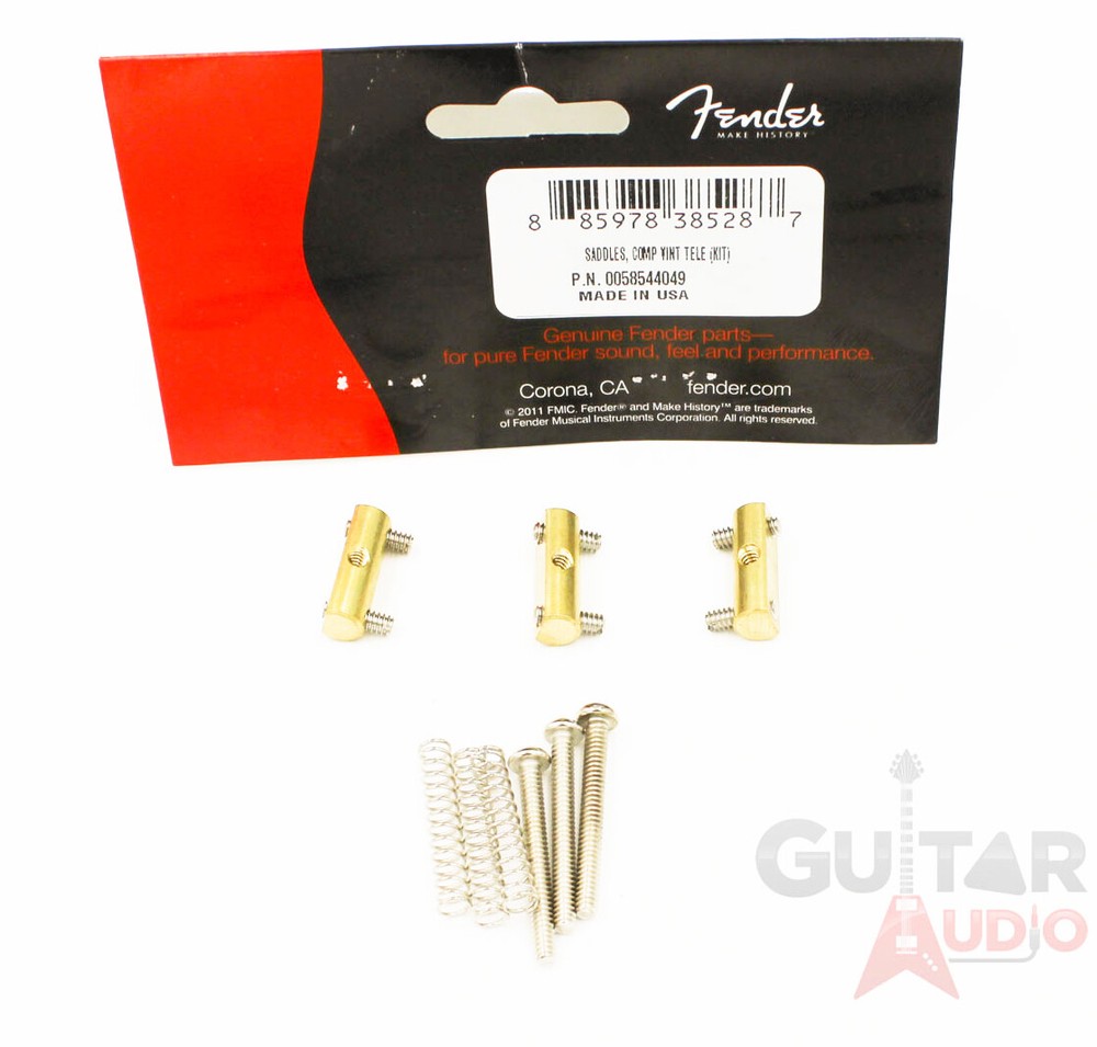 (Set of 3) Genuine Fender Compensated Brass Saddles Vintage Telecaster/Tele