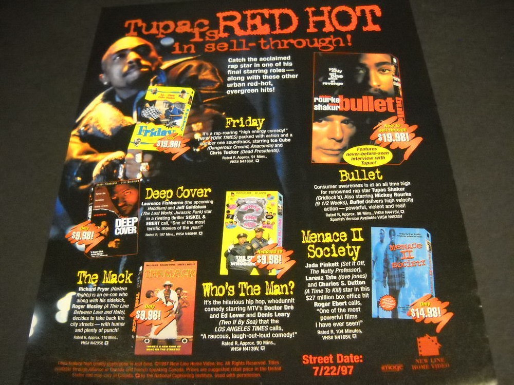 TUPAC is Red Hot in sell through original 1997 Promo Poster Ad mint condition