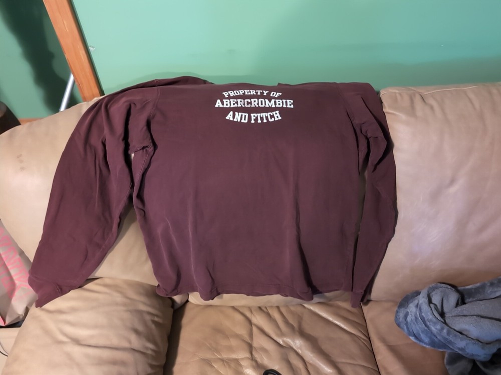 Abercrombie & Fitch Muscle Long Sleeve T Shirt Mens XL Red Embroidered Cotton-image