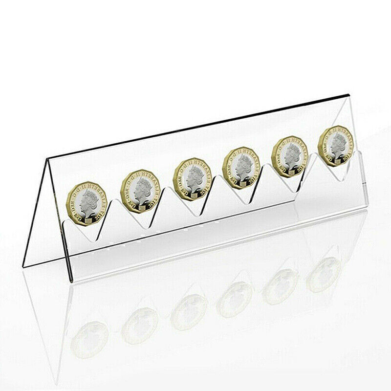 Acrylic 6-Slot Commemorative Coin Holder Collection Display Stand Clear Rack