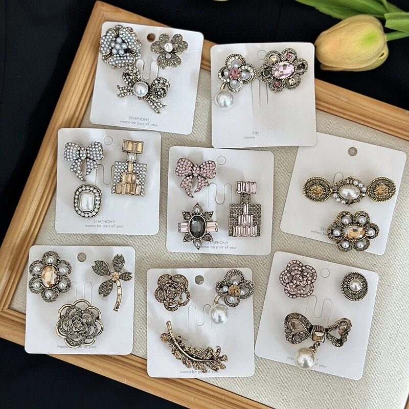 Elegant Women Girls Fashion Crystal Perfume Bottles Bow Pearl  Pins Accessories