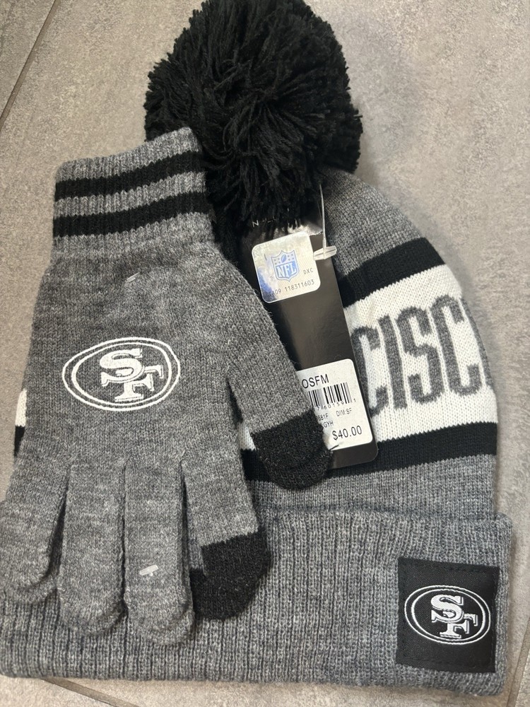 San Francisco 49ers NFL Official Gray Black Winter Beanie and Gloves Set
