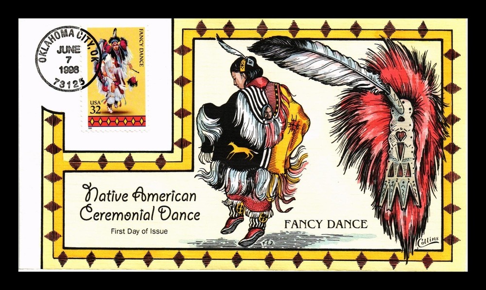DR JIM STAMPS US COVER FANCY DANCE NATIVE AMERICAN FDC COLLINS HAND PAINTED