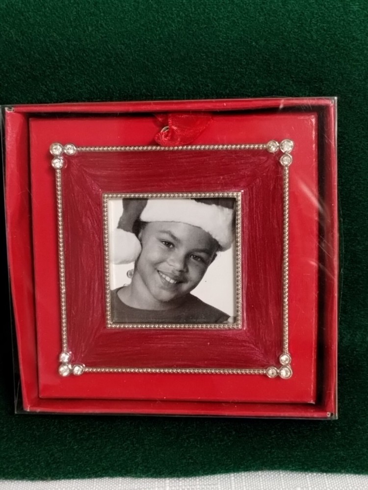 Aaron Brothers Red Enamel Rhinestone Photo Frame Christmas Ornament — New-image