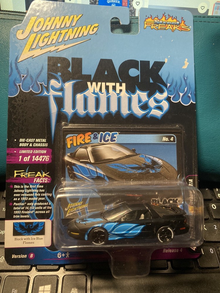 Johnny Lightning - 1993 Pontiac Firebird T/A Black with Ice Blue Flames - 1/64
