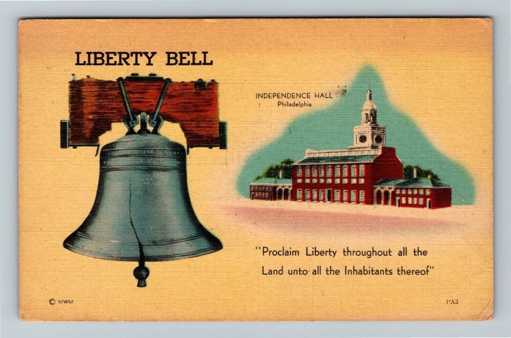 Philadelphia PA-Pennsylvania Independence Hall Liberty Bell Linen c1944 Postcard