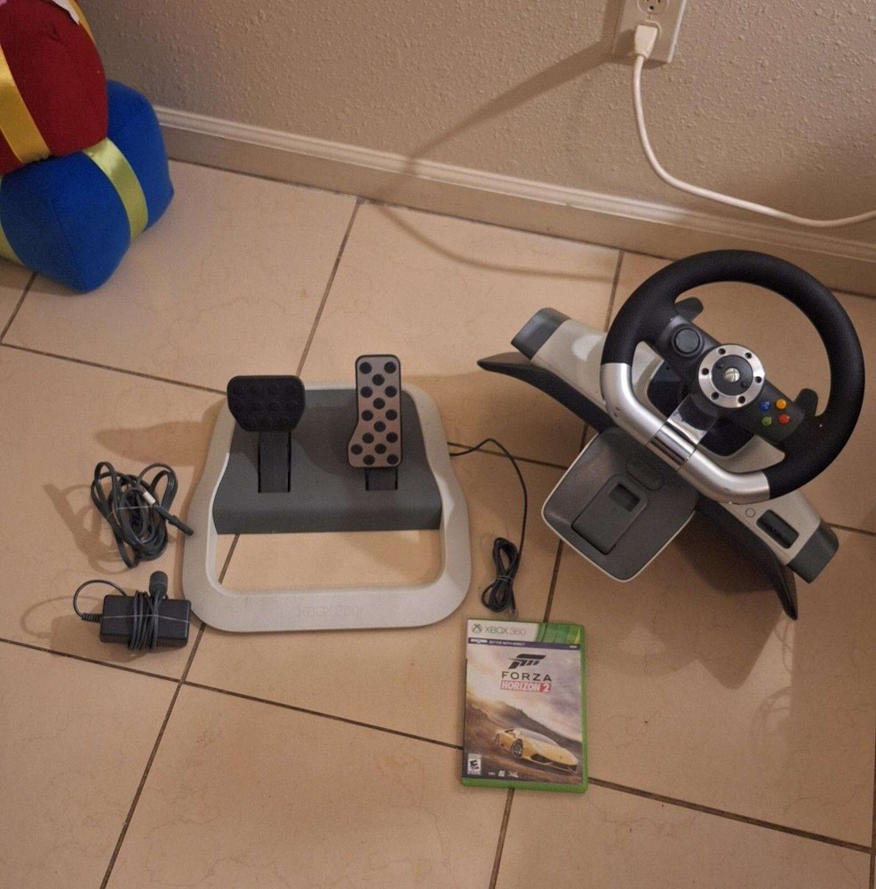 Microsoft XBOX 360 Racing Steering Wheel Force Feedback w/ Pedals + Power Cord