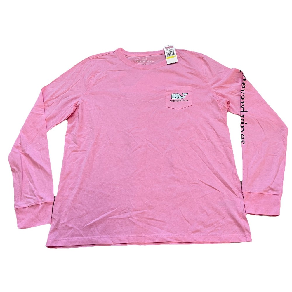Vineyard Vines Mens Long Sleeve Pocket T-Shirt Pink Whale Graphic Size M