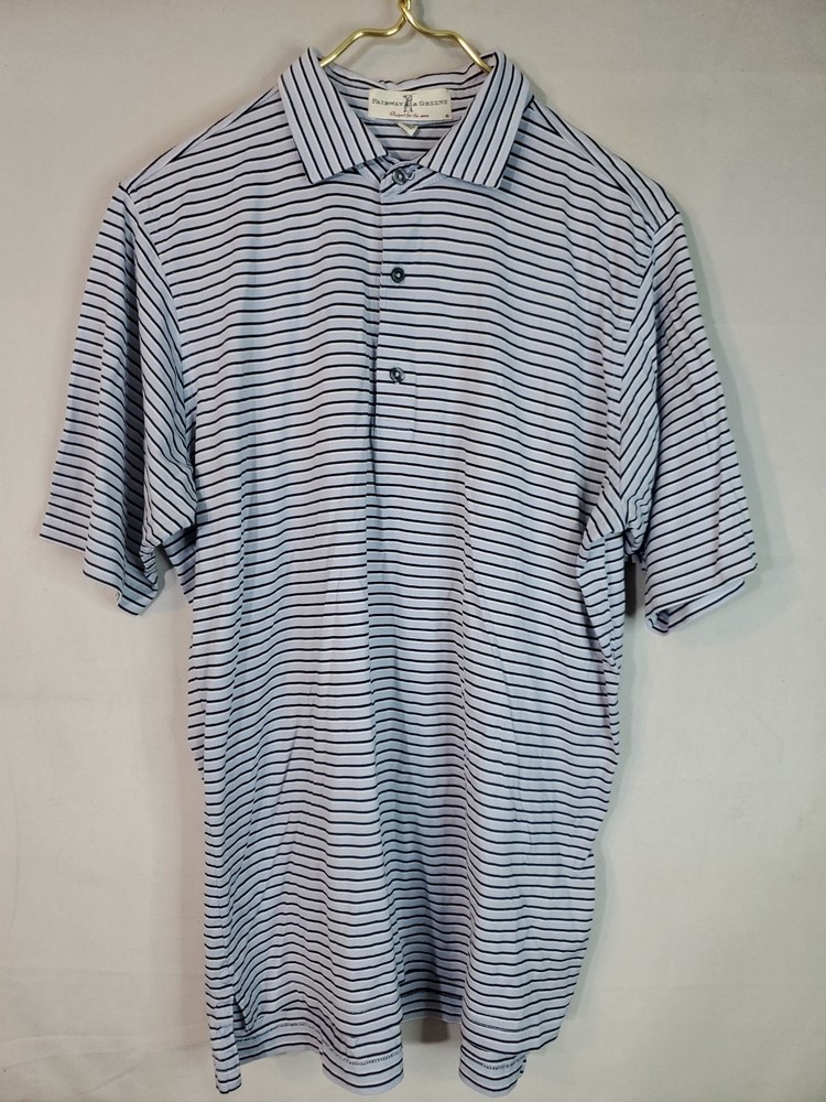 Fairway & Greene Polo Shirt Men's Size Medium Striped Golf Short Sleeve