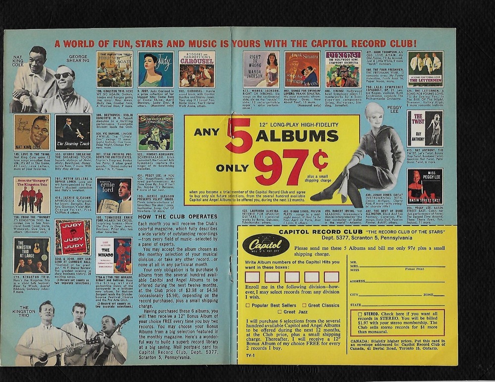 Vintage Capitol Record Club Ad Featuring Sinatra Martin Darin Gleason-image