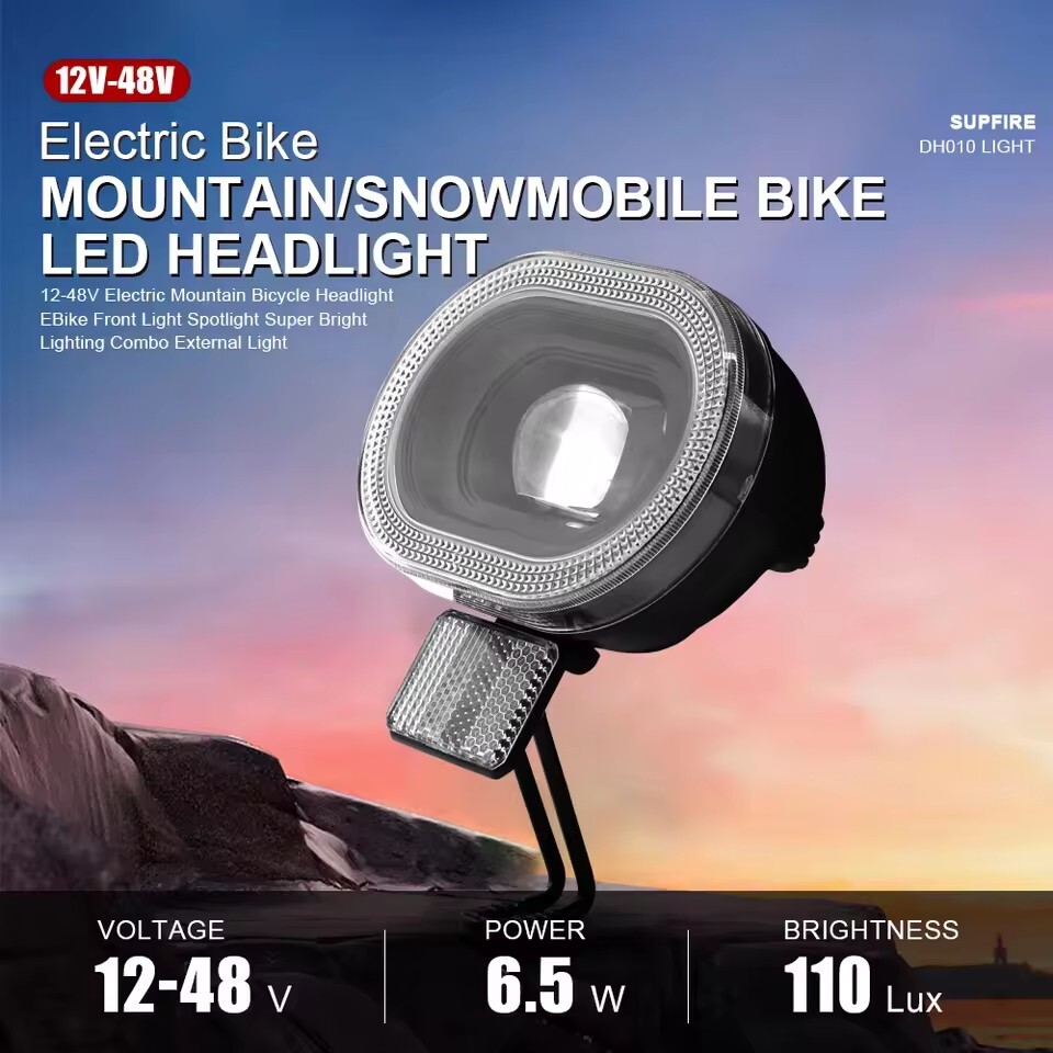 E-Bike 12V-48V 2 pin LED Headlight Front Light For Mountain/Snowmobile Bike
