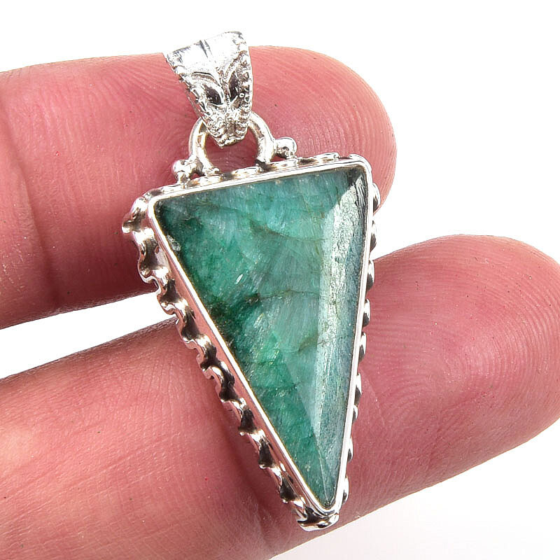Emerald(Simulated) Gemstone Handmade 925 Sterling Silver Gift Pendant 1.25