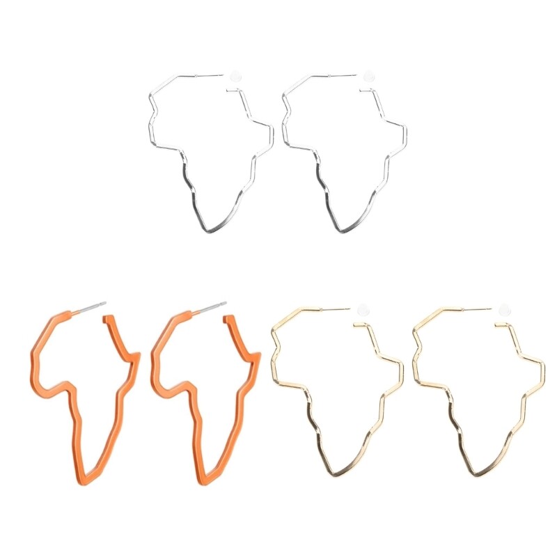 Africa Map Outline Texture Ethnic Pendant Earrings Suitable for Ladies