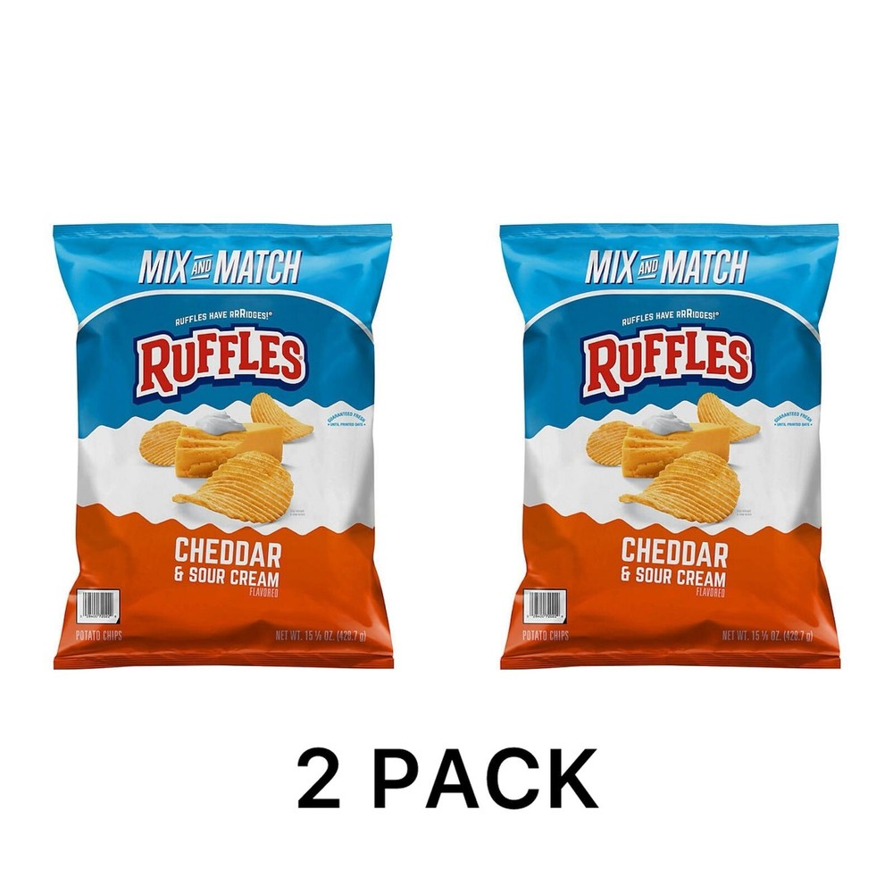 2 Pack Ruffles Cheddar Sour Cream Potato Chips 15.125 oz Family Size