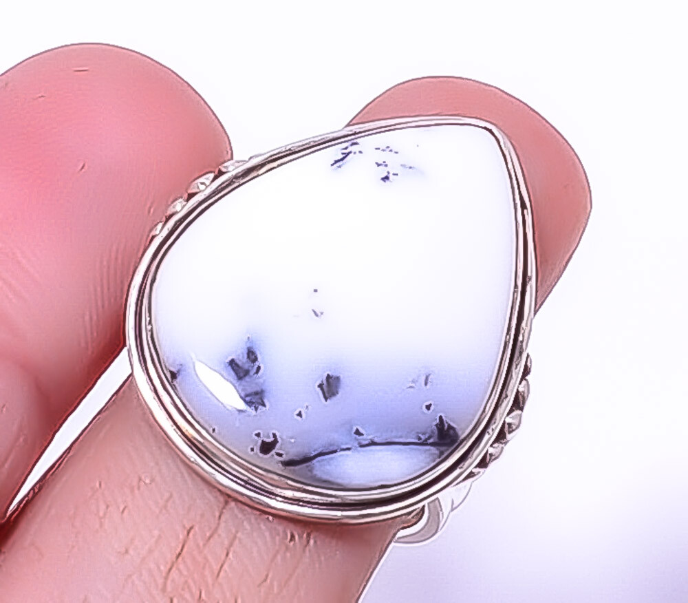 Dendritic Opal - Brazil Gemstone 925 Sterling Silver Handmade Bali Ring s.7 A391