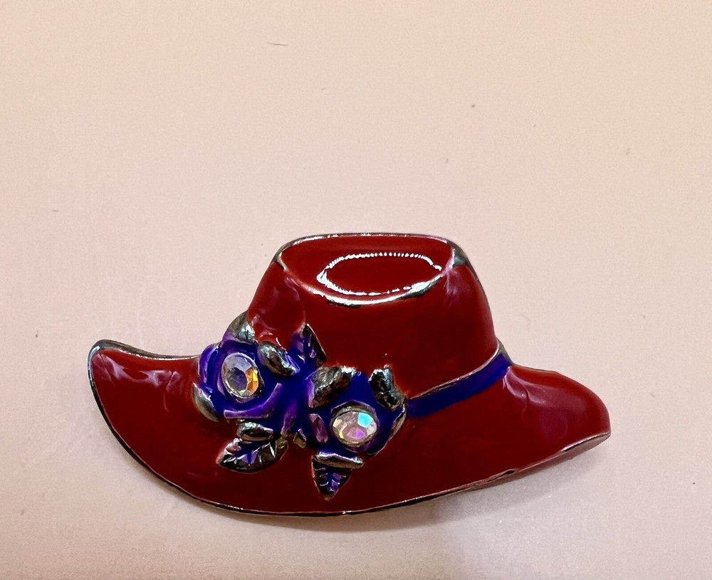 Vintage Red Hat Society Floral Hat Pin with Safety Back