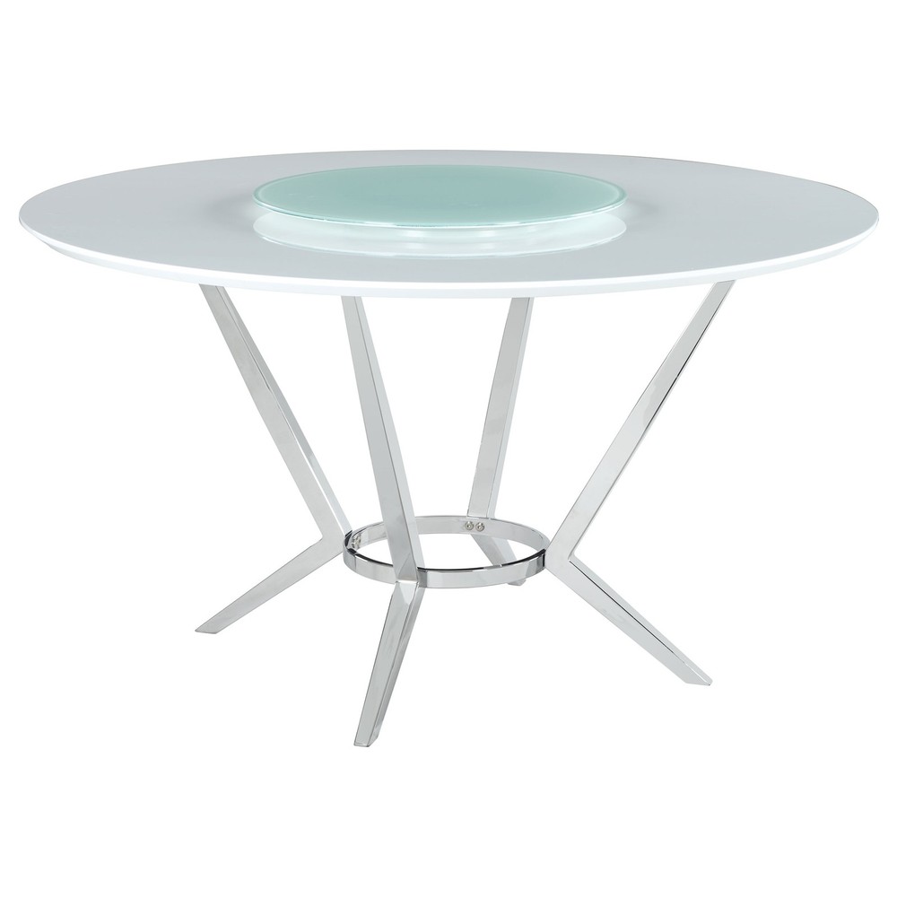 Abby 54-inch Round White High Gloss Lazy Susan Dining Table Modern Design-image