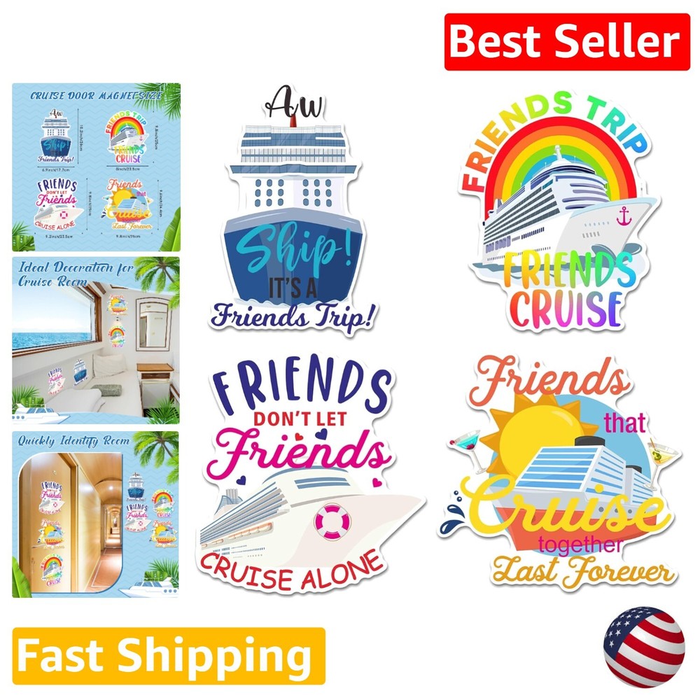 Decorative Waterproof Friends Cruise Ship Magnets - 4-Piece Set for Cruise Doors
