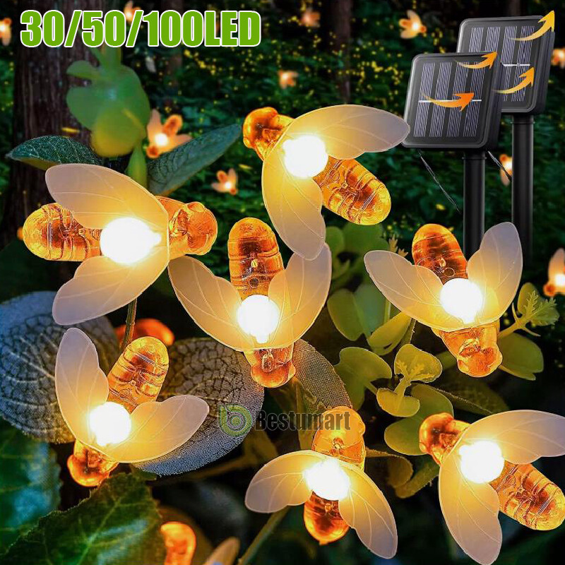 Cadena De Luces abeja Solares 100LED Tira Luz Solar Para Exterior Jardin Navidad-image