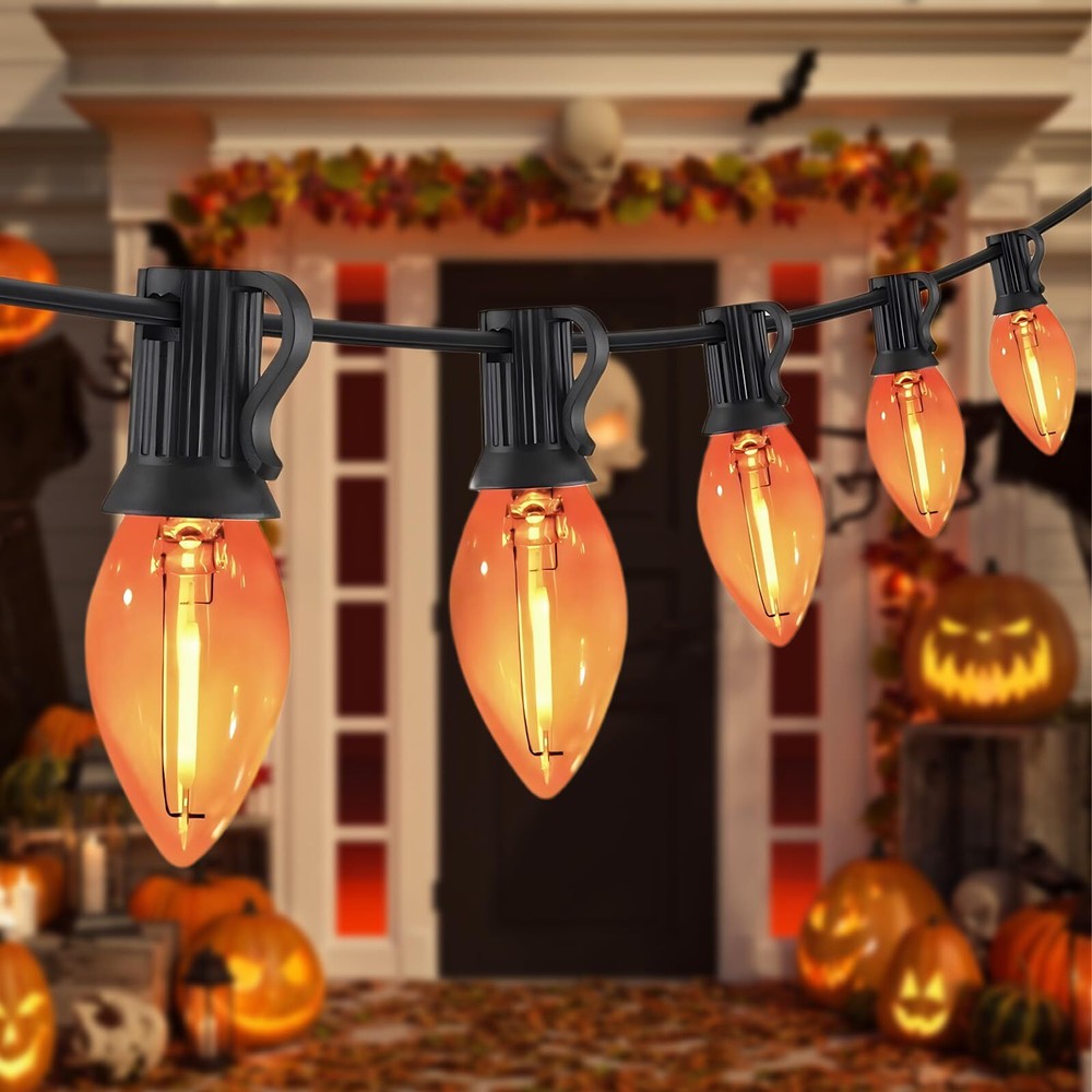 C7 Halloween Orange String Lights, 10Ft Outdoor Halloween Decorations Lights ...