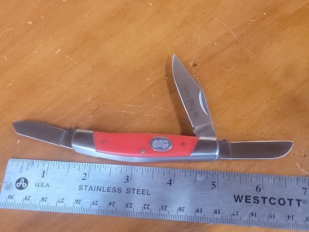 Schrade TRACTOR UP Large Stockman POCKET KNIFE Rare Red 3 Blade Nice Unused Tool