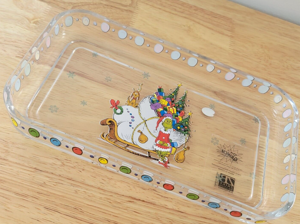 Dr Seuss Grinch Christmas Glass Vanity Tray Holiday Bathroom Decor