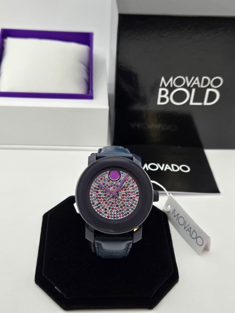 Movado Women's Bold Crystal Dial Leather Band Watch - 3600263 ($550 MSRP)