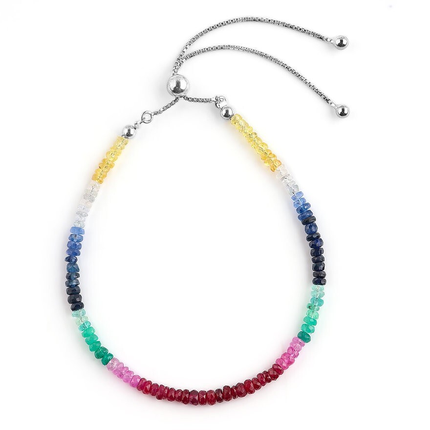 AA Sapphire Ruby Emerald Beads Adjustable Silver Bolo Bracelet 925-image