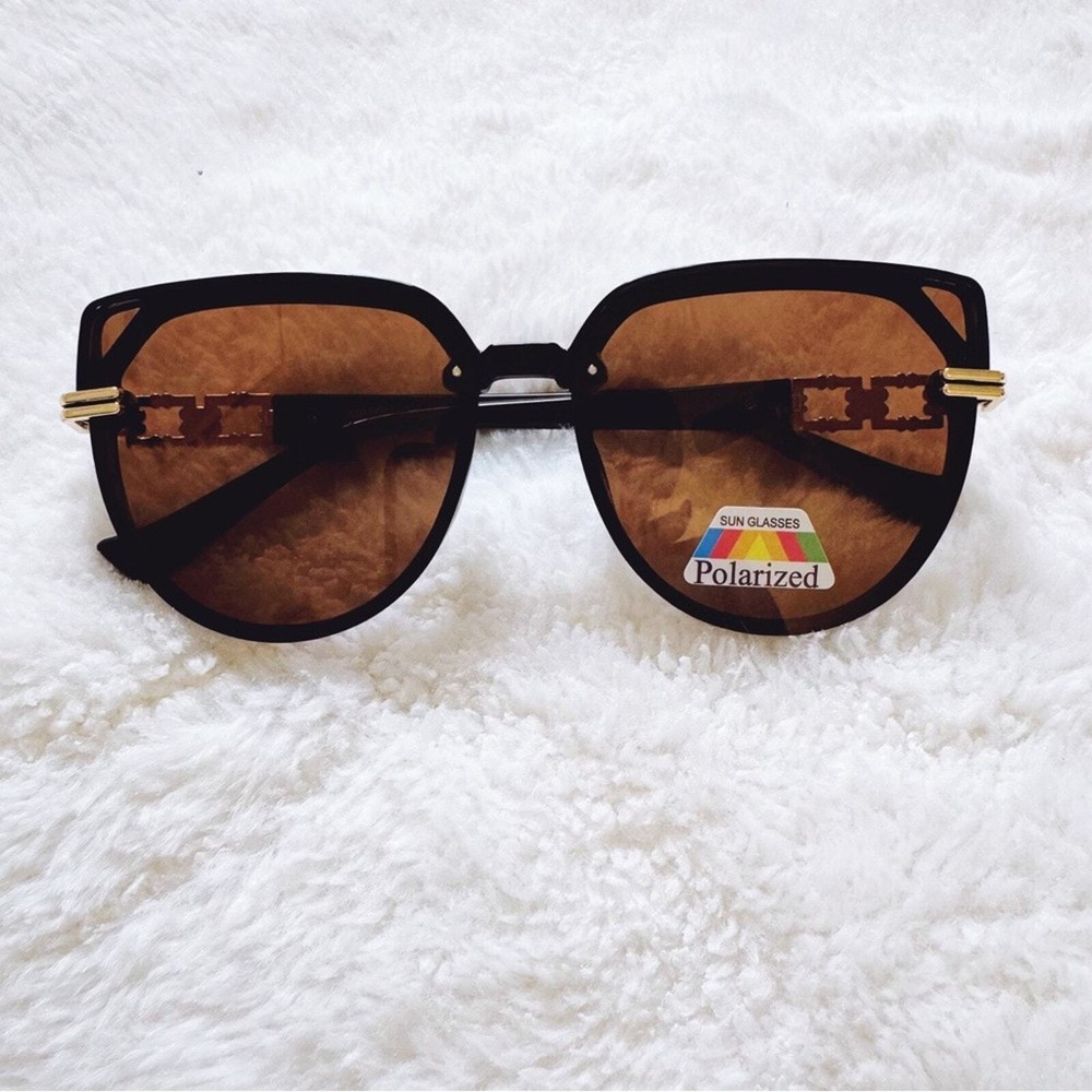 Genevieve Clear Brown Polarized Rimless Sunglasses with Black Accents